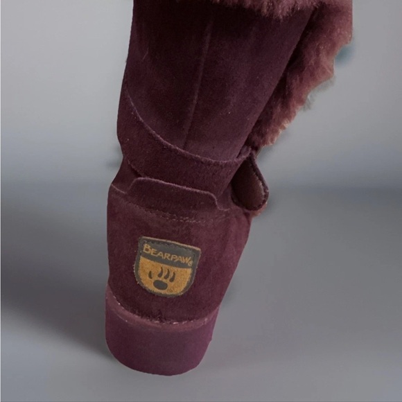 BearPaw Women's Burgundy Suede Faux-Fur Ankle Boots - Picture 2 of 2